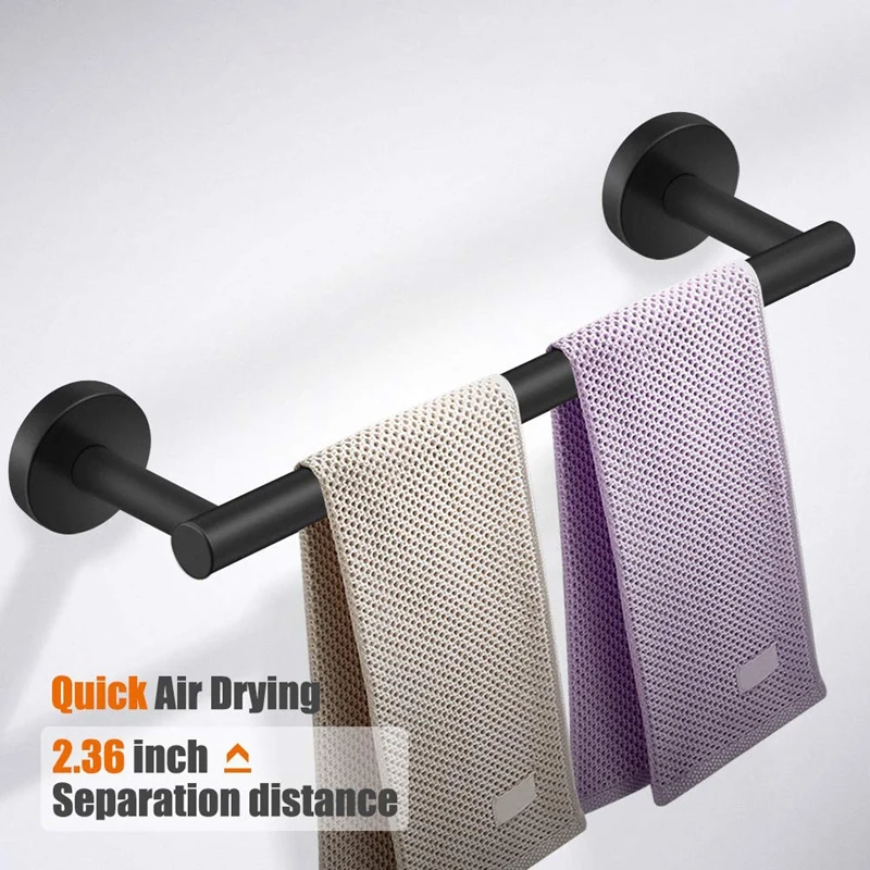 

5-Pieces Matte Black Bathroom Hardware Set Stainless Steel Round Wall Mounted - Includes 12 Inch Hand Towel Bar, Toilet Paper Ho