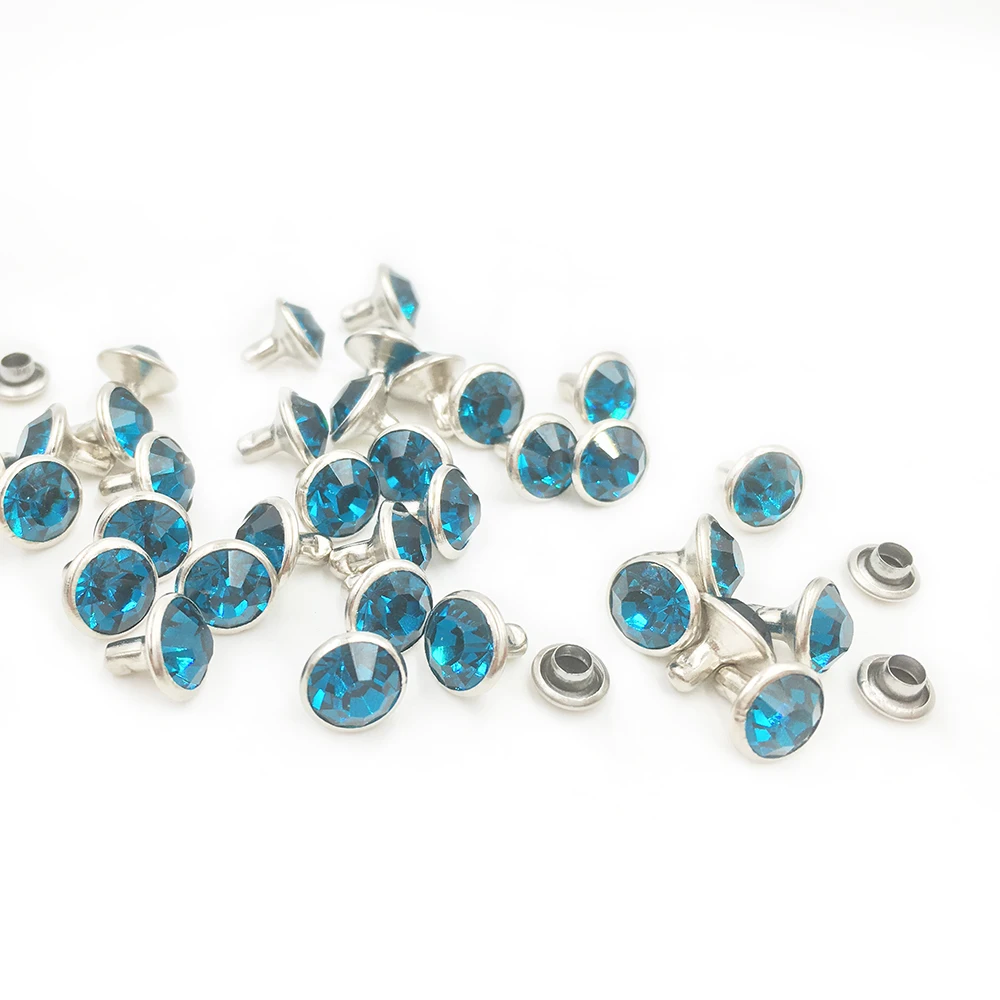 100 комплектов 6 мм и 8 индикаторные синие кристаллы заклепки из горного хрусталя