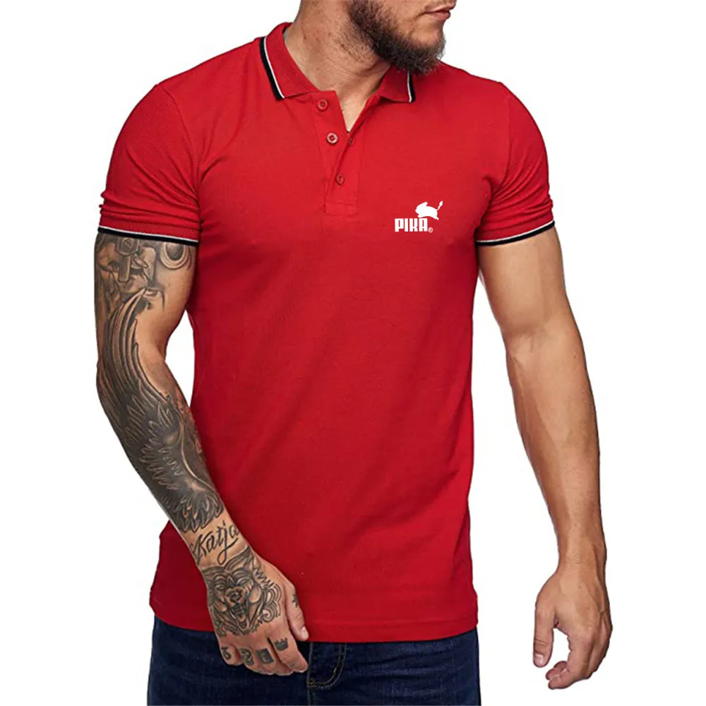 

PIKA car logo men's short-sleeved Polo shirt solid color fashion simple business casual lapel Polo shirt top T-shirt