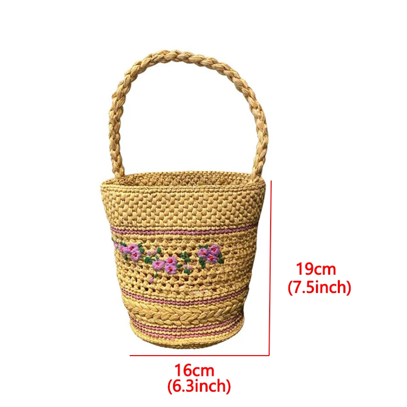 

Bohemia Hollow Raffia Handwoven Women Handbags Embroidery Flower Straw Bucket Bags For Women Beach Woven Women Shoulder Bag 2021