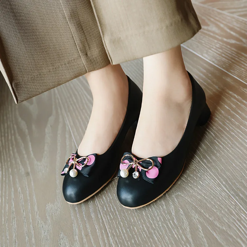 Туфли лодочки женские на низком каблуке Повседневная модная обувь с бантом