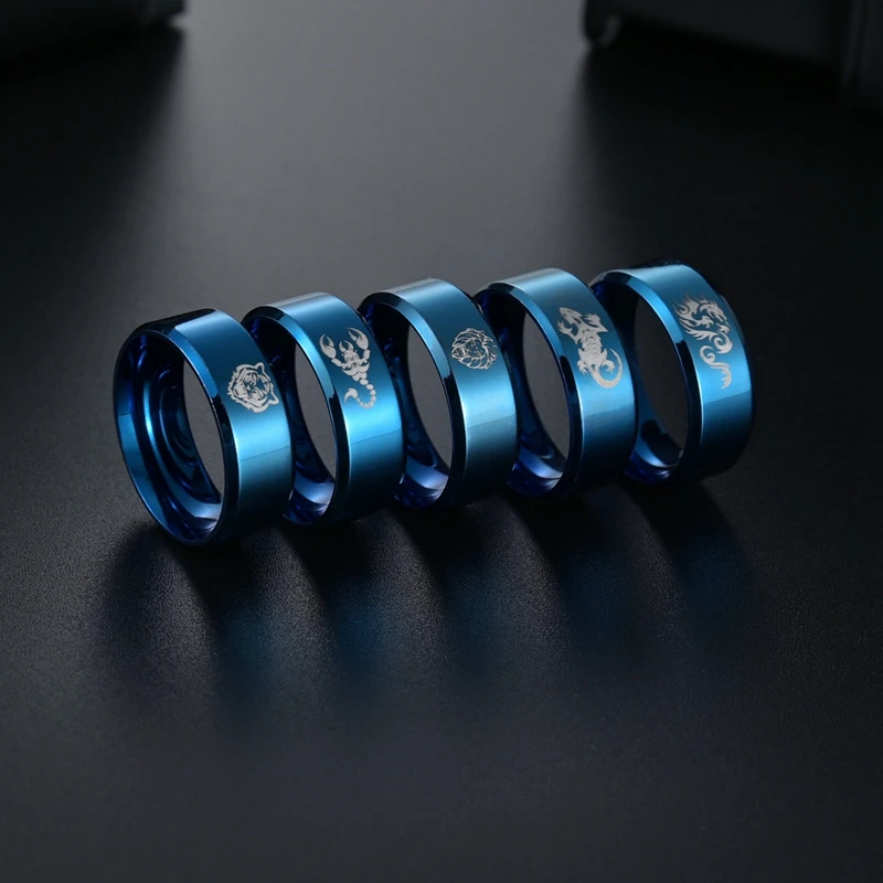 Нержавеющая сталь классический Стиль синим камнем украшен китайским драконом и