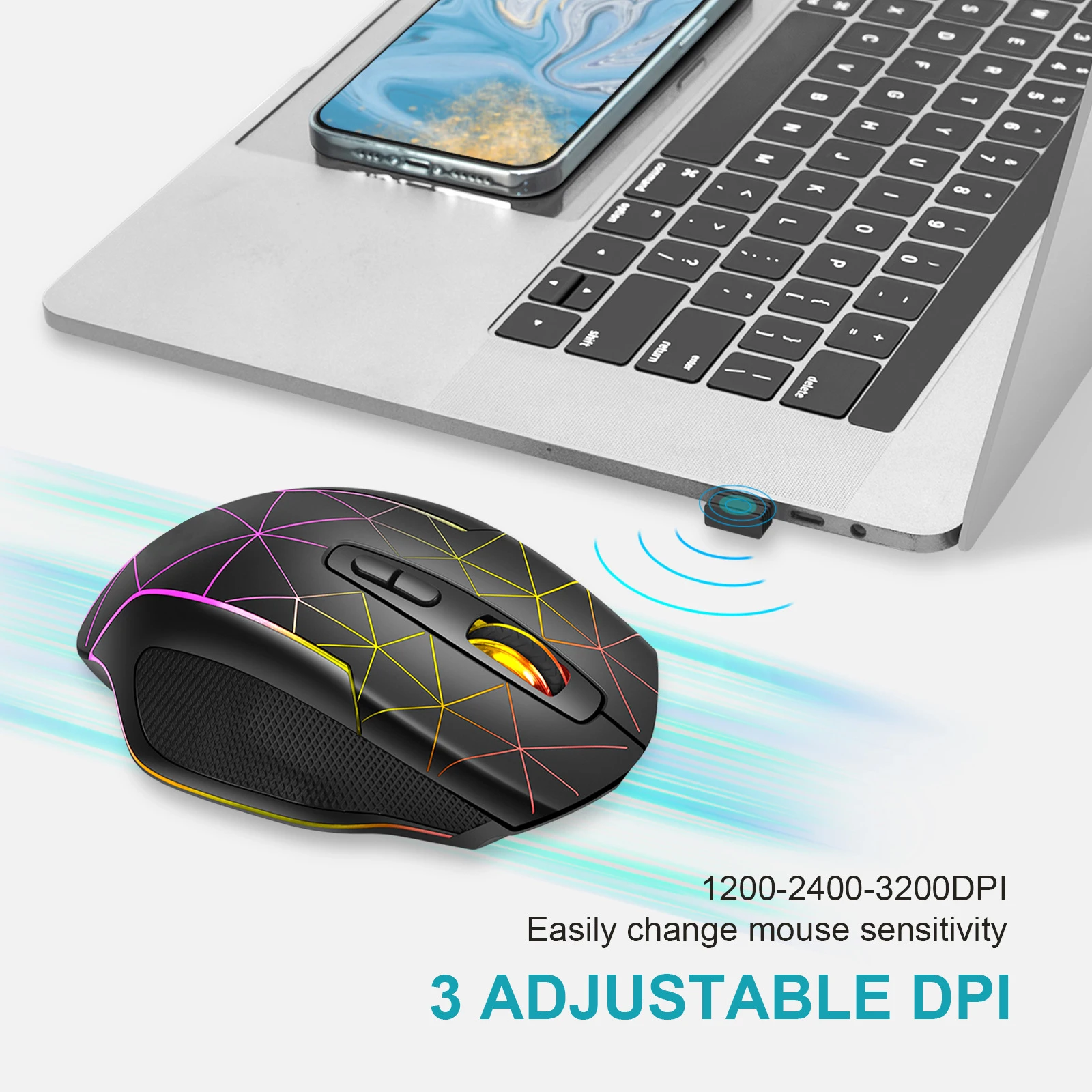 

New 2.4GHz Wireless Optical Mouse 7-Keys 3200DPI Gaming Mice With USB Receiver RGB Light For PC Office Laptops