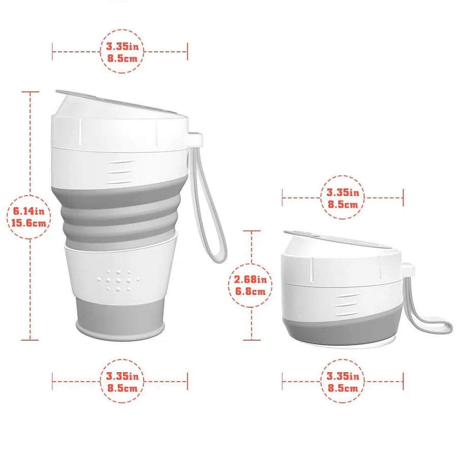 450 мл Складная чашка Силиконовая с соломинкой и крышкой многоразовая кофейная