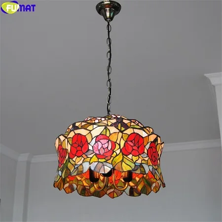 Rose Crown FUMAT Тиффани стиль подвесной светильник 3D твердая красная роза витраж колпачок светильник ручной работы искусство подвесной светильник s светильник домашний декор 16" - Цвет корпуса: Rose Crown