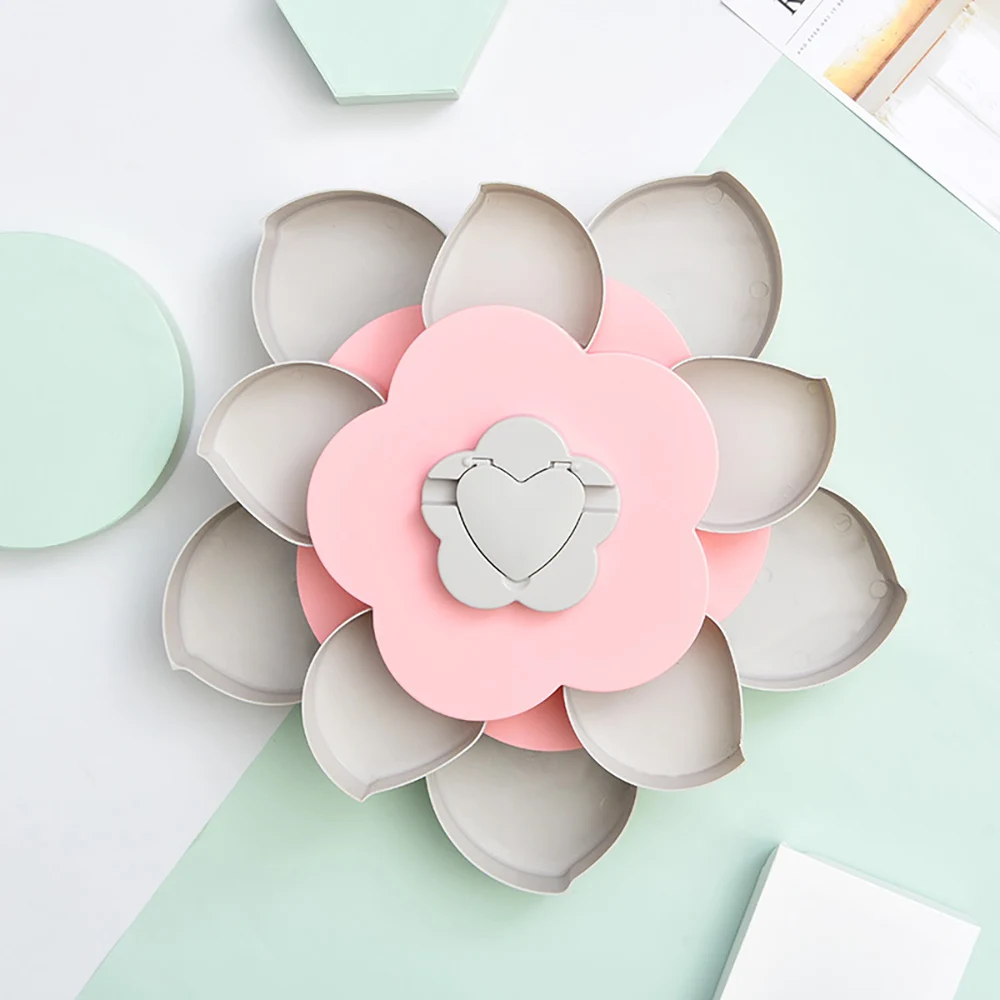 

Rotating Fruit Tray Compartment Home Candy Box Creative Double Petal Flower Dried Fruit Storage Box Snack Closet Organizer
