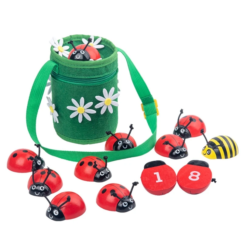

Montessori Counting Ladybug Wooden Educational Toys 0-10 Numbers Learning to Count Beetle Felt Backpack Toy for Kids