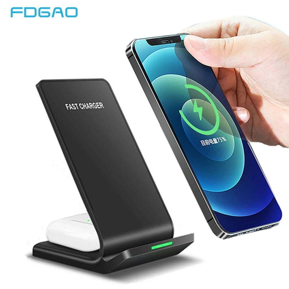 FDGAO 15W Fast Wireless Charging Holder Induction Charger Stand For Samsung Galaxy S21 S20 For iPhone 8 X XS XR 11 12 13 14