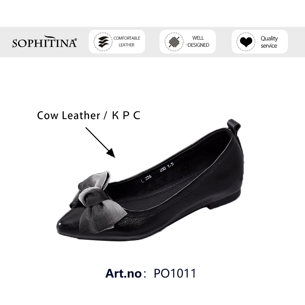 

SOPHITINA Flat Woman Loafers Shallow Genuine Leather Butterfly-knot Pointed Toe Low Square Heel Sweet Office Lady Shoe PO1011