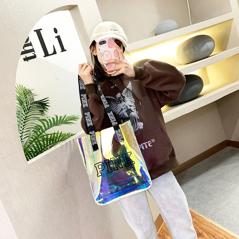 Holographic Tote Bag Designer Casual Shoulder Bags for Women PVC Waterproof Handbags for Women