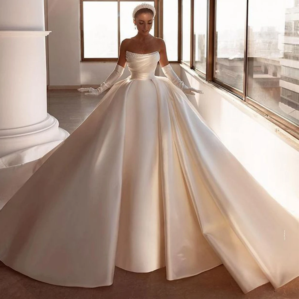 

Elegant Ball Gown Wedding Dress 2021 Strapless Shinny Crystals Floor-Length Custom Made Bride Robe De Mariée Vestido Feminino