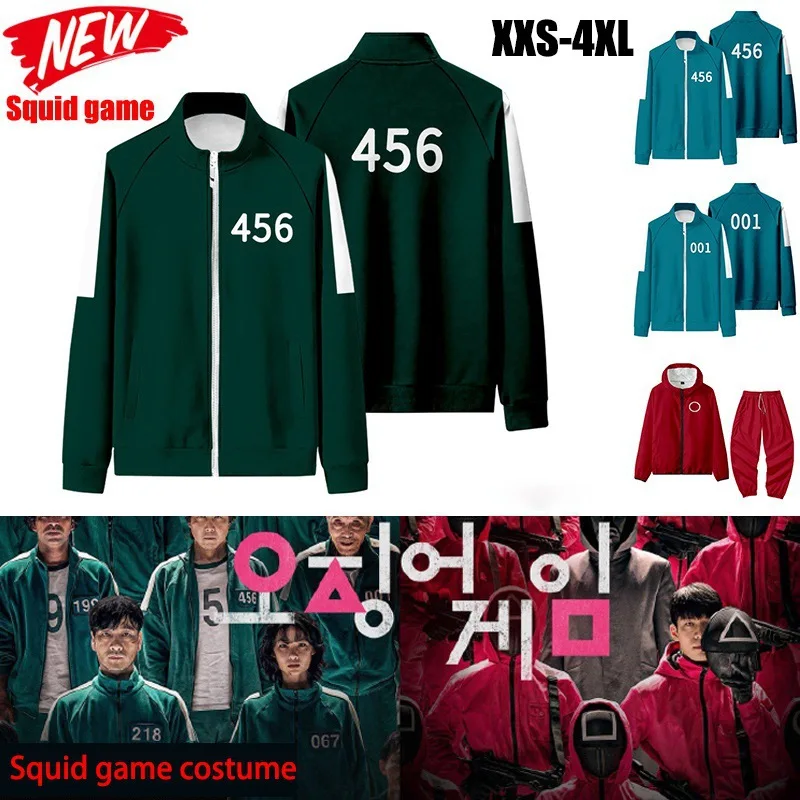 

Men Women Costumes Cosplay Squid Game Sweatshirts Jackets Round Six Digital 001 Printing Pocket Jacket Sports Zipper Cardigan