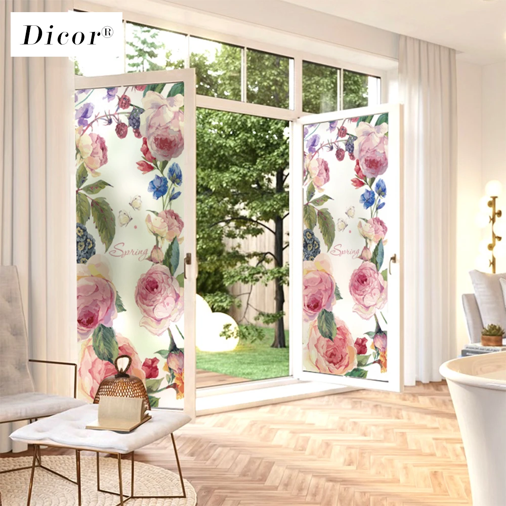 DICOR цветная Пионовая оконная наклейка Цветочная пленка витражная Наклейка