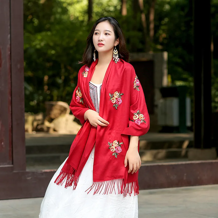 Новый брендовый Женский кашемировый шарф с вышивкой в национальном стиле