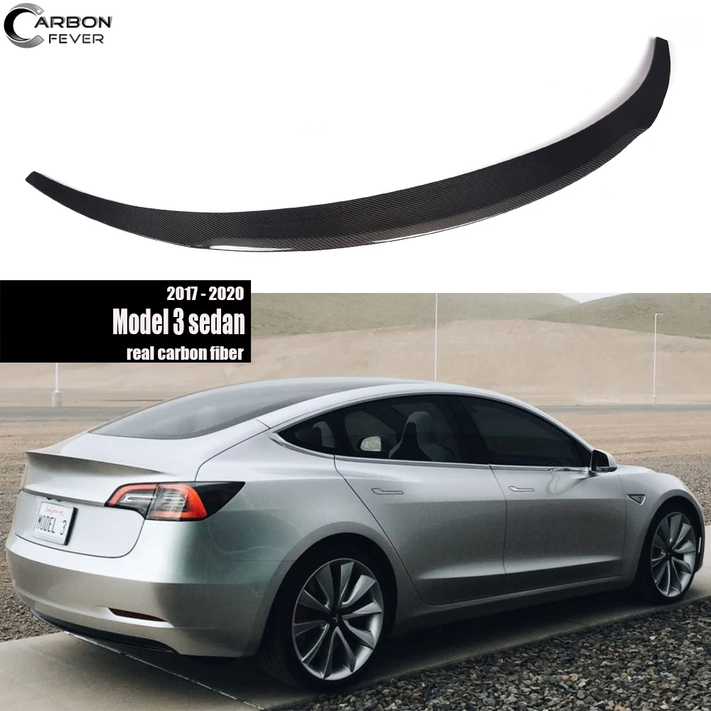 

High-Kick Rear Boot Ducktail Spoiler in 3K Twill Carbon for 2017+ Tesla Model 3, Fitment Guaranteed