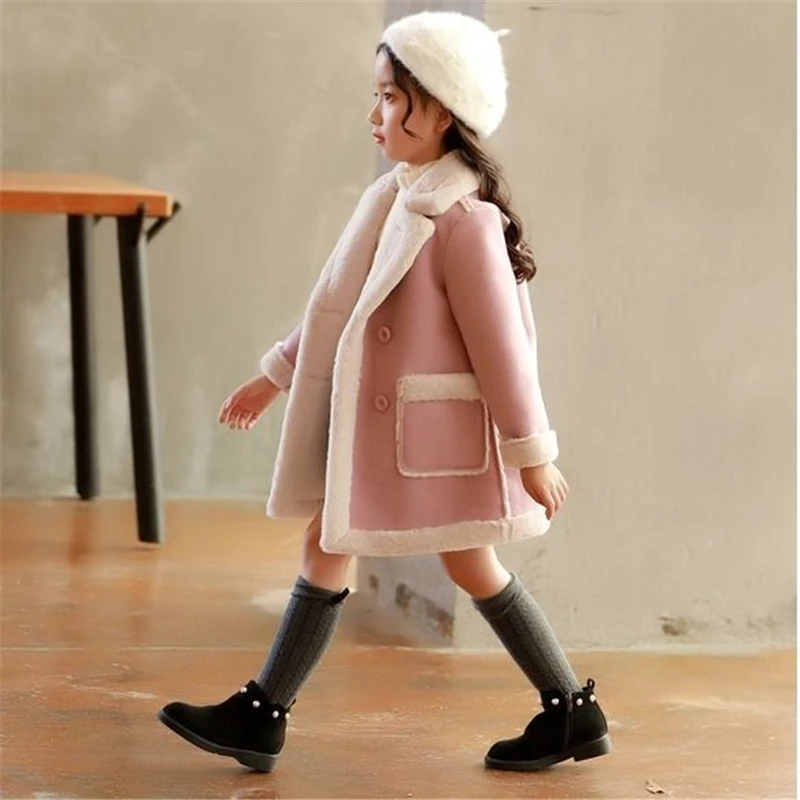 

Winter Woolen Jacket For Girl 2021 Plus Velvet Thickening Keep Warm Fashion Coat Patchwork Casual Parkas Children's Clothing