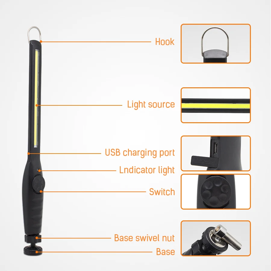 DINGDIAN LED DC3.7V USB перезаряжаемая Рабочая Лампа COB светодиодный фонарик Рабочий