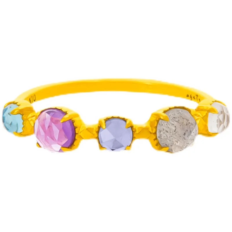 

Kuma japanese Agete Natural Topaz Amethyst Cordierite Labradorite Duobao Energy Ring