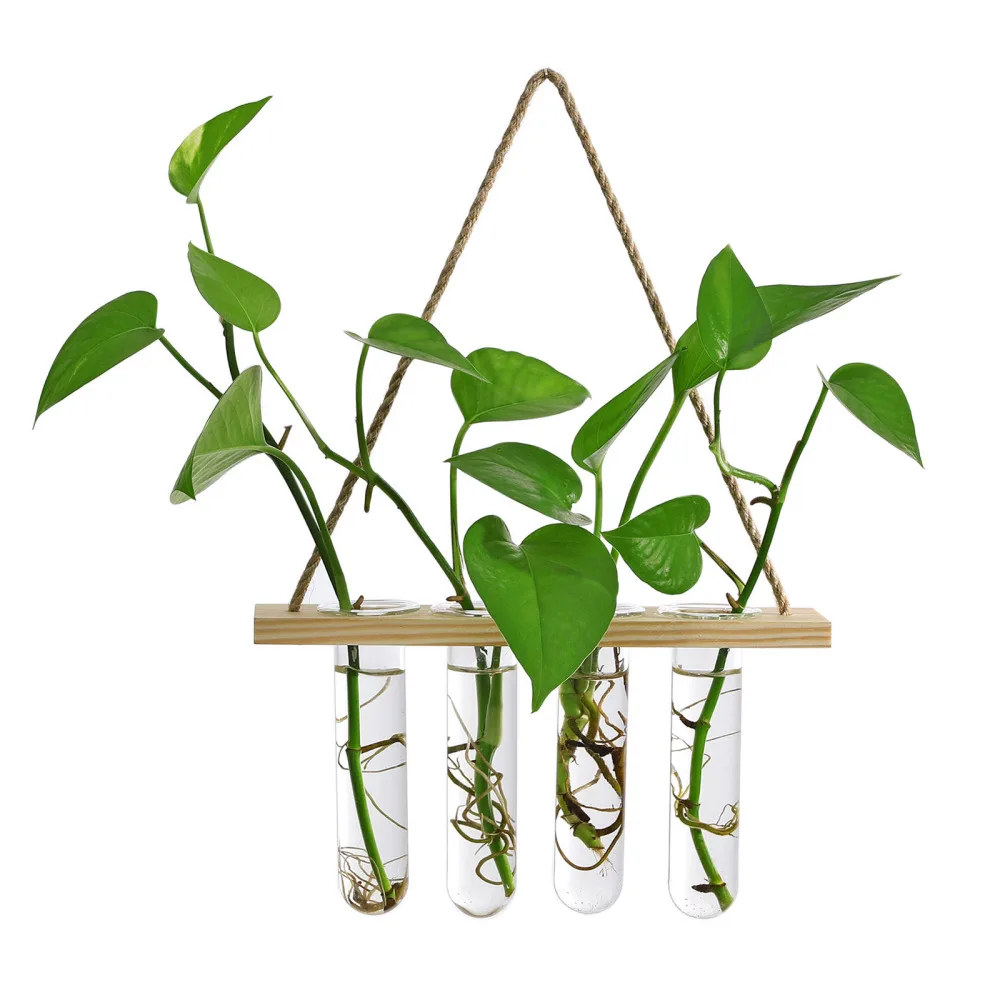 

Vase Glass Planter Hydroponic Plants Pots Test Tube Office Desktop Stand Home Garden Decoration Rack Wood Creative Wall Hanging