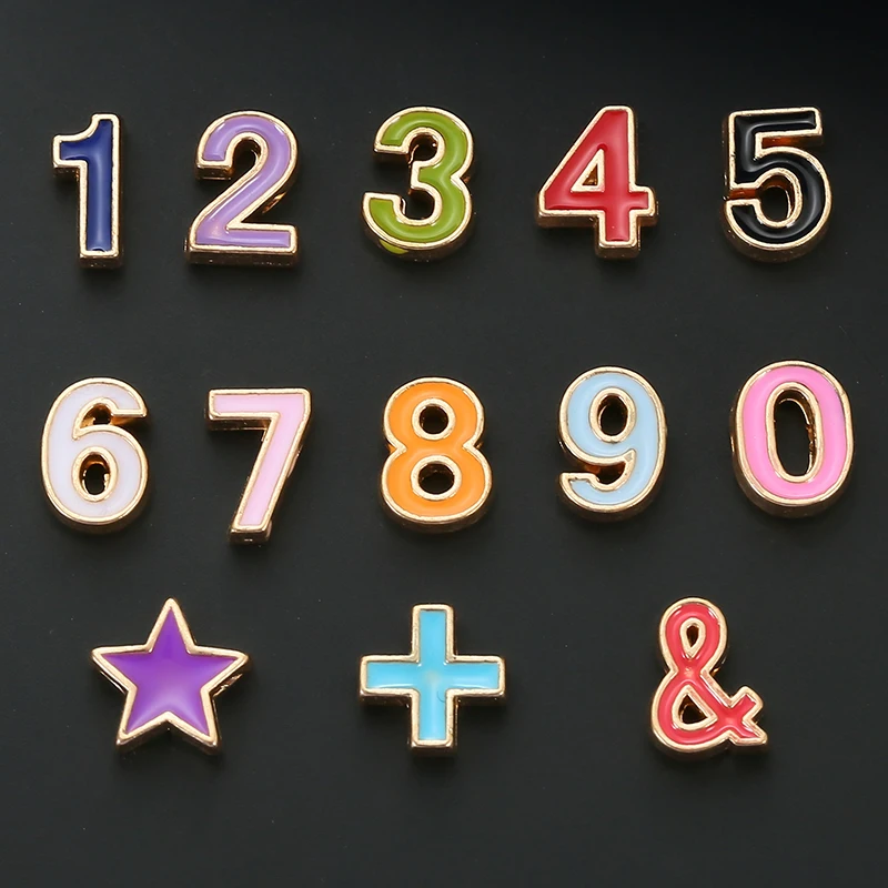 

13pcs/lot Mixed Enamel Number Charms Beads DIY Bracelet Necklace For Jewelry Making Accessories