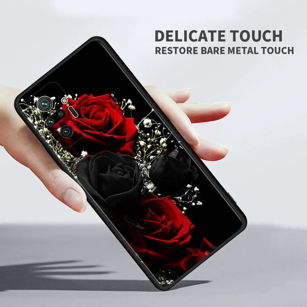 Case for Redmi Note 10 Pro Max 9 8 8T 7 Cover For Redmi K40 Pro Plus 9 Power 9A 9C 9T 8A Funda Bright Red Rose Flowers
