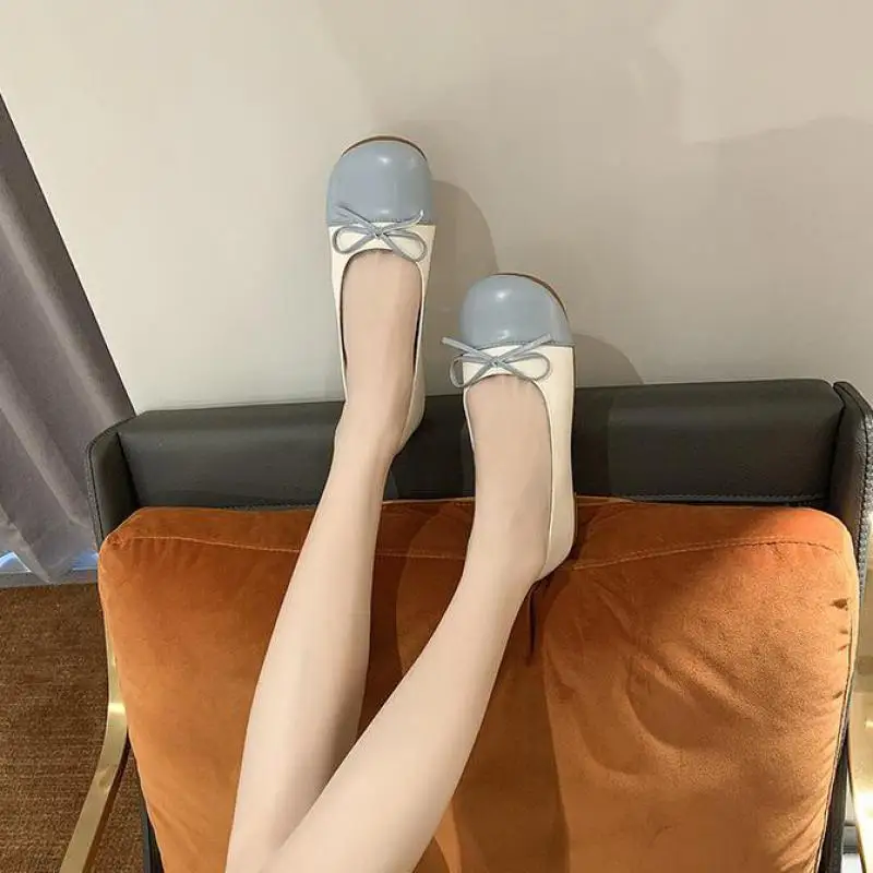 Slip-on Shallow Mouth Mixed Colors Casual Female Sneakers Bow-Knot Soft Elegant Dress Flats Women Square Toe