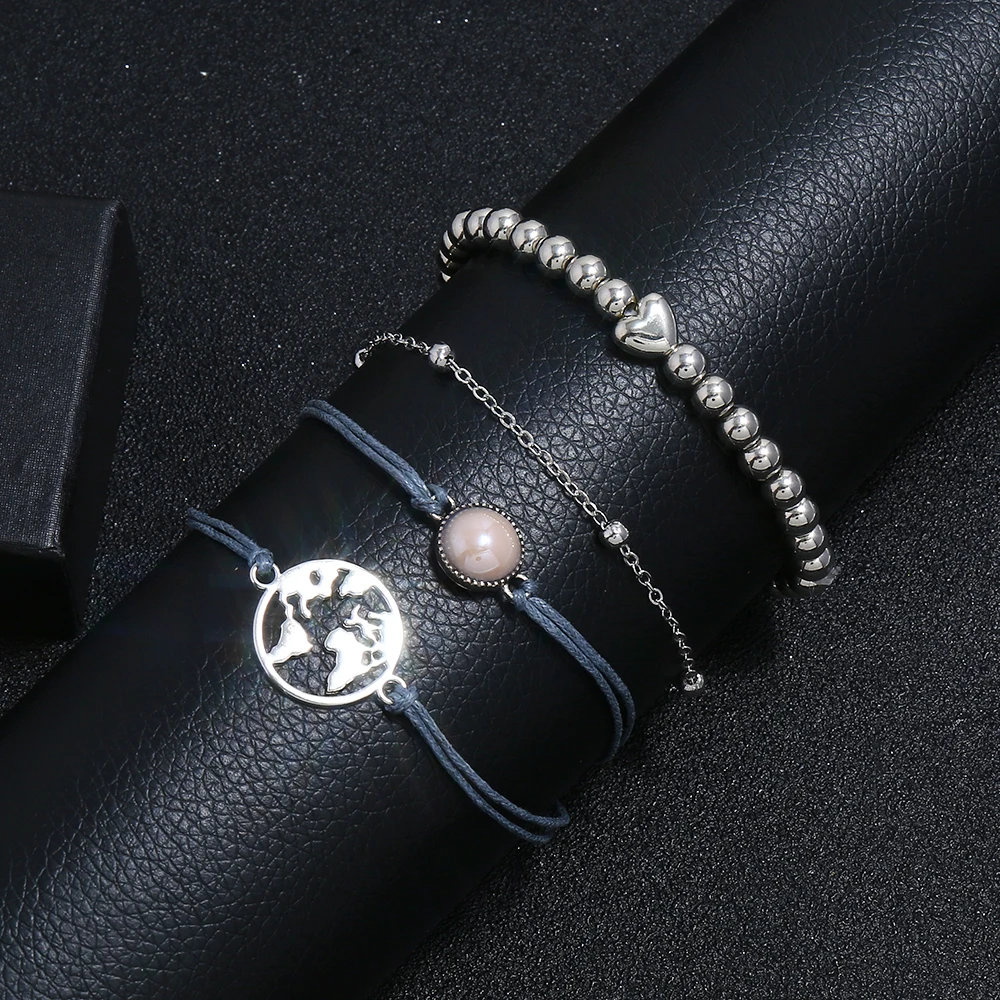 2019 модные Для мужчин's и женщин Браслеты 4 шт./компл. мульти Слои очарование в