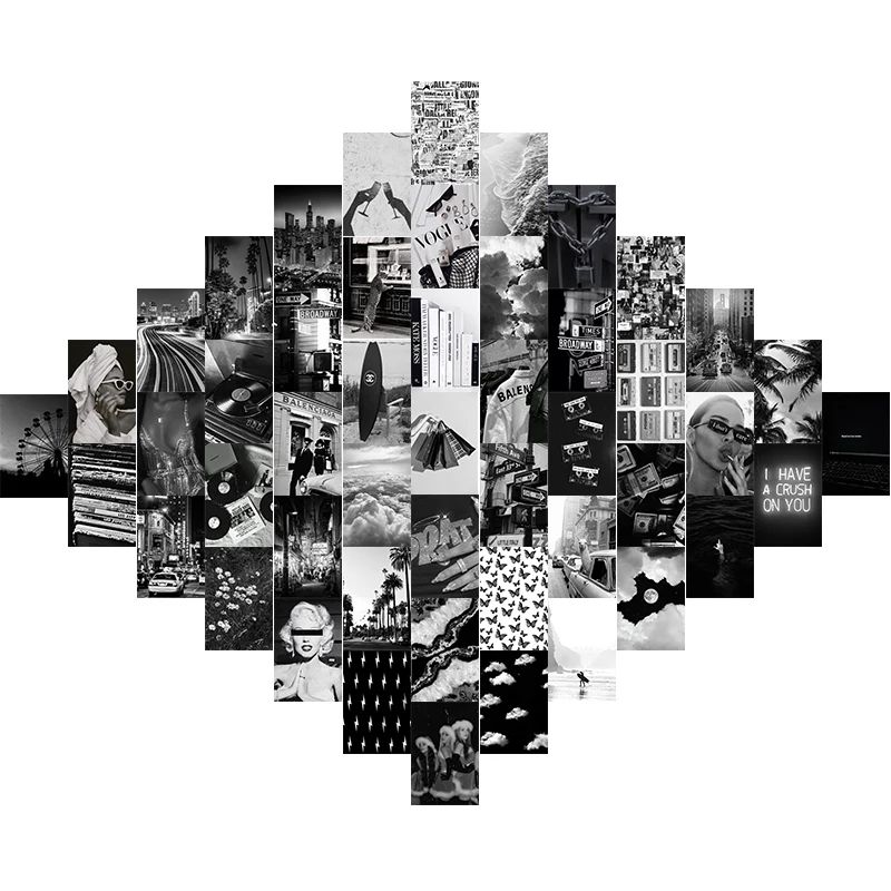 50 шт. черно белая эстетическая картина для настенного коллажа набор с шикарным