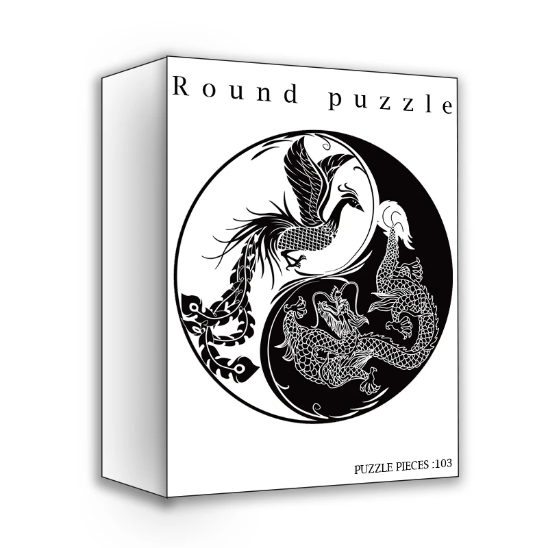 

MOMEMO Round Wooden Puzzle 103 Pieces Taiji Dragon and Phoenix Jigsaw Adults Kids Decompression Brain Teaser DIY Puzzles Toys