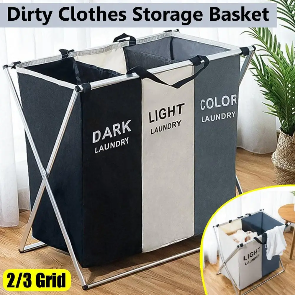 

X-shape Collapsible Dirty Clothes Laundry Basket 2/3 section Foldable Organizer Dorm Laundry Hamper Sorter Washing Laundry Bag