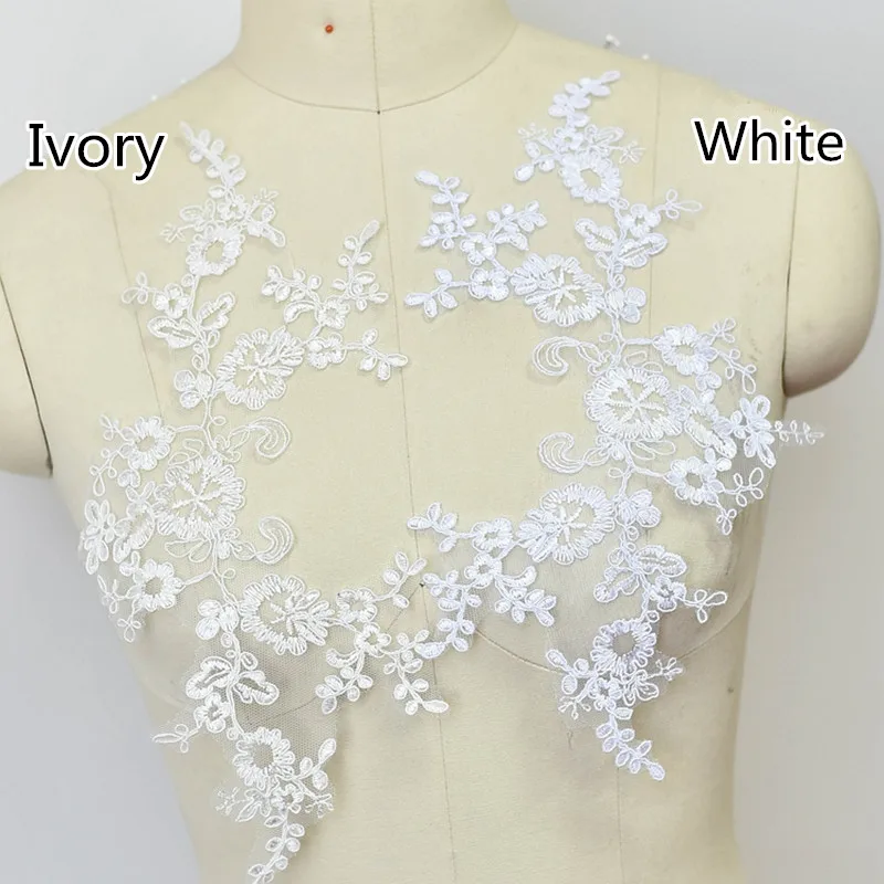 

Pair Colorful Flower Emboridered Corded Wedding Large Lace Applique for Bridal Dress Lace Trim Appliques DIY Accessories FL181