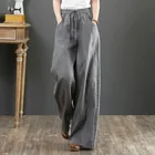 Женские широкие брюки размера плюс, 2022, Модные свободные льняные брюки с высокой талией, повседневные длинные брюки