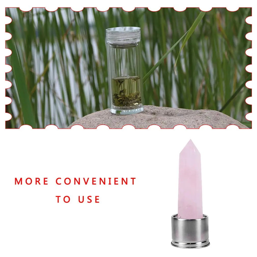 

Natural Quartz Gemstone Glass Water Bottle Direct Drinking Glass Cup Crystal Stone Obelisk Healing Wand Glass Bottle Dropship