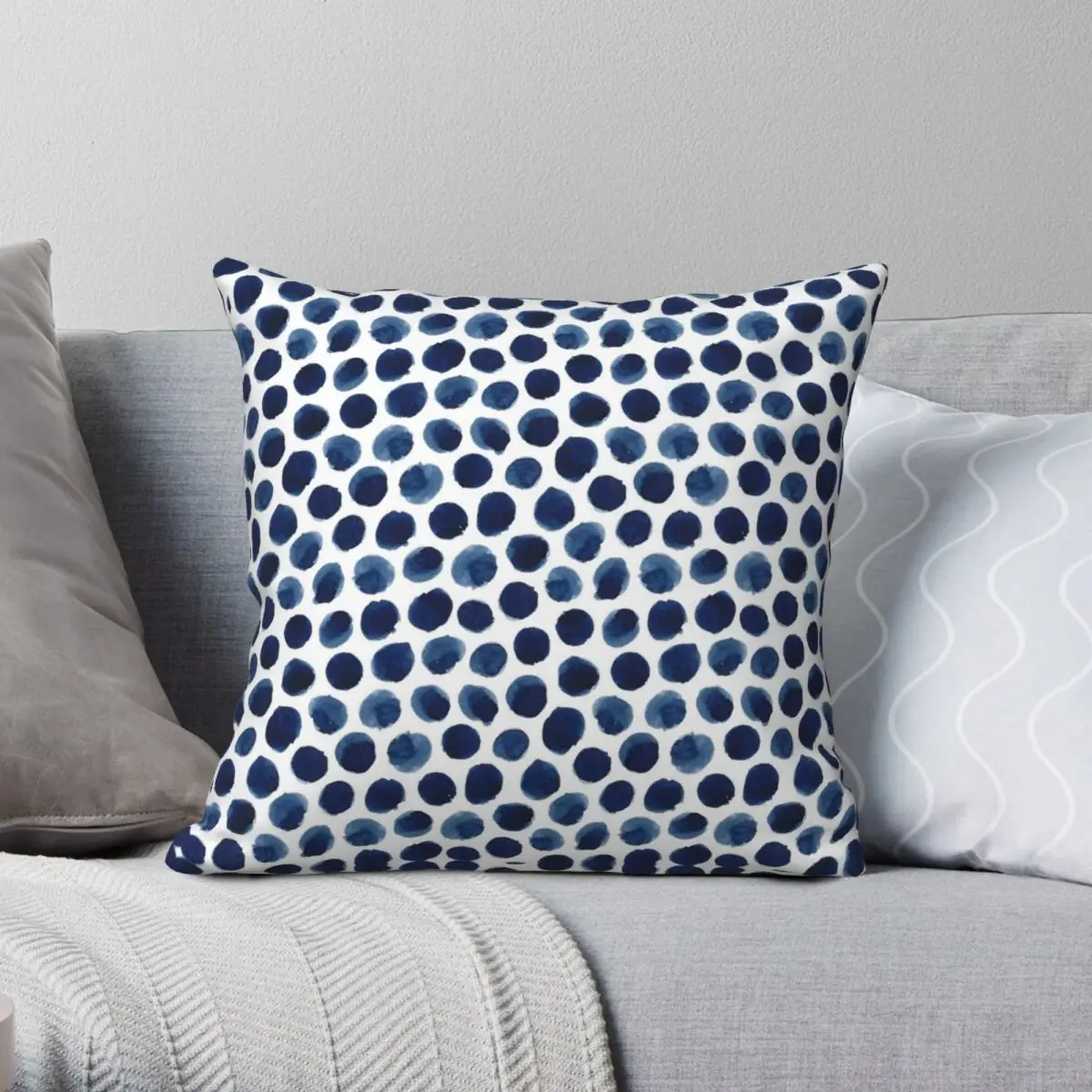

Large IndigoBlue Watercolor Polka Dot Pillowcase Polyester Linen Velvet Printed Zip Decor Room Cushion Case