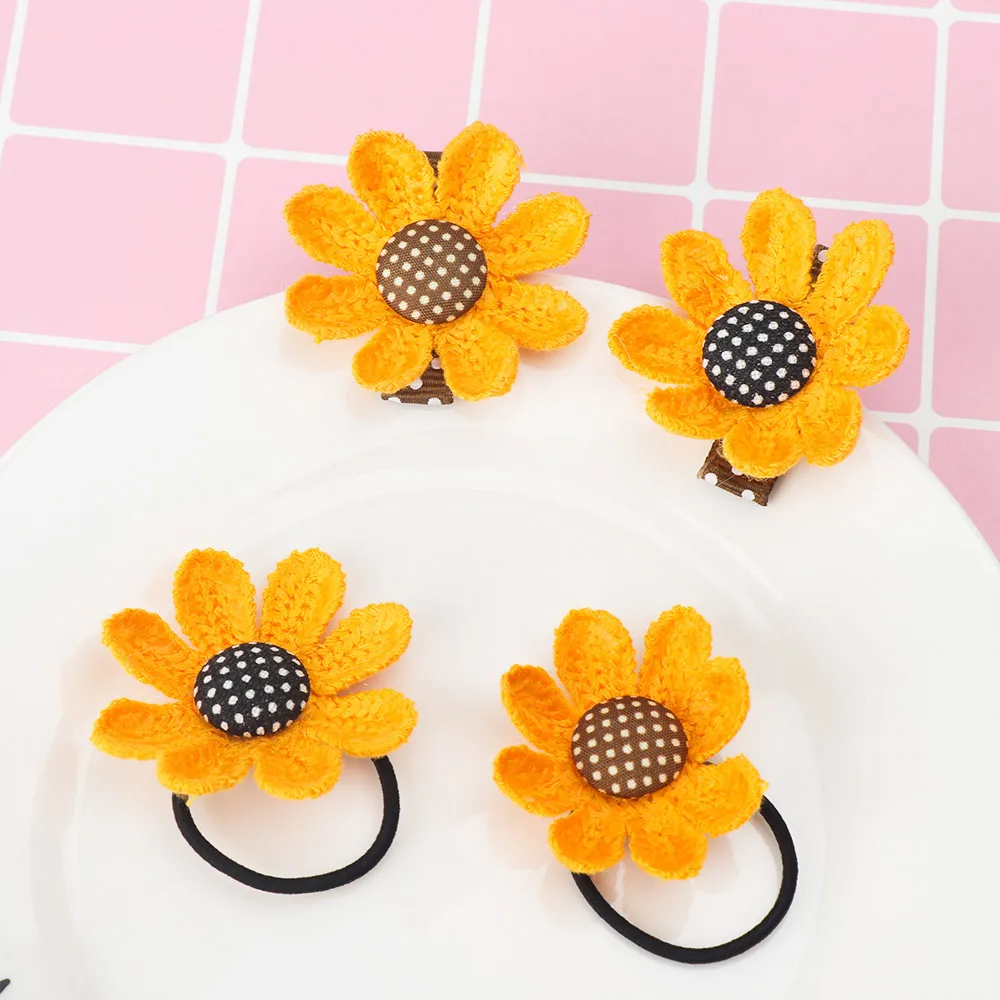 4 шт. милый эластичный с цветочным принтом для девочек волосы резинки набор