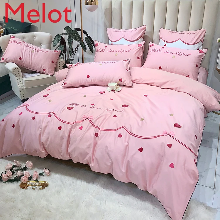 

High-End Xinjiang Long-Staple Cotton Satin Flower Embroidery Four-Piece Set All Cotton Pure Cotton Bed Cover