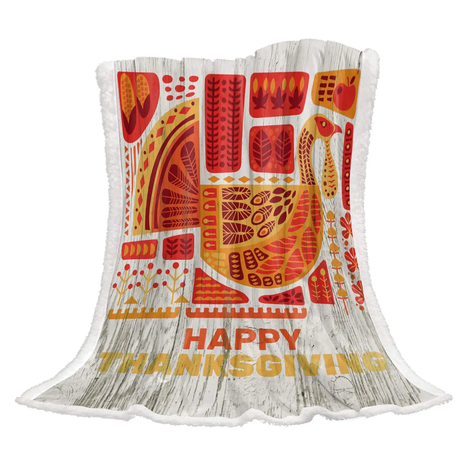 

Fall Harvest Thanksgiving Day Sherpa Throw Blanket Geometric Ethnic Turkey Super Soft Cozy Warm Luxury Microfiber Blankets