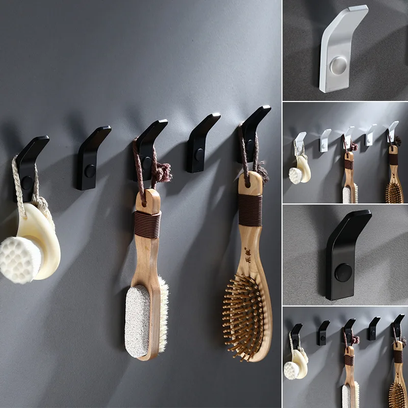 

1pcs Black Coat Hook Space Aluminum White Robe Hook Kitchen Wall Mounted Single Hook Home Decoration Accessories