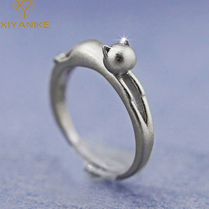 Женское кольцо из серебра 925 пробы с котом|Кольца| |