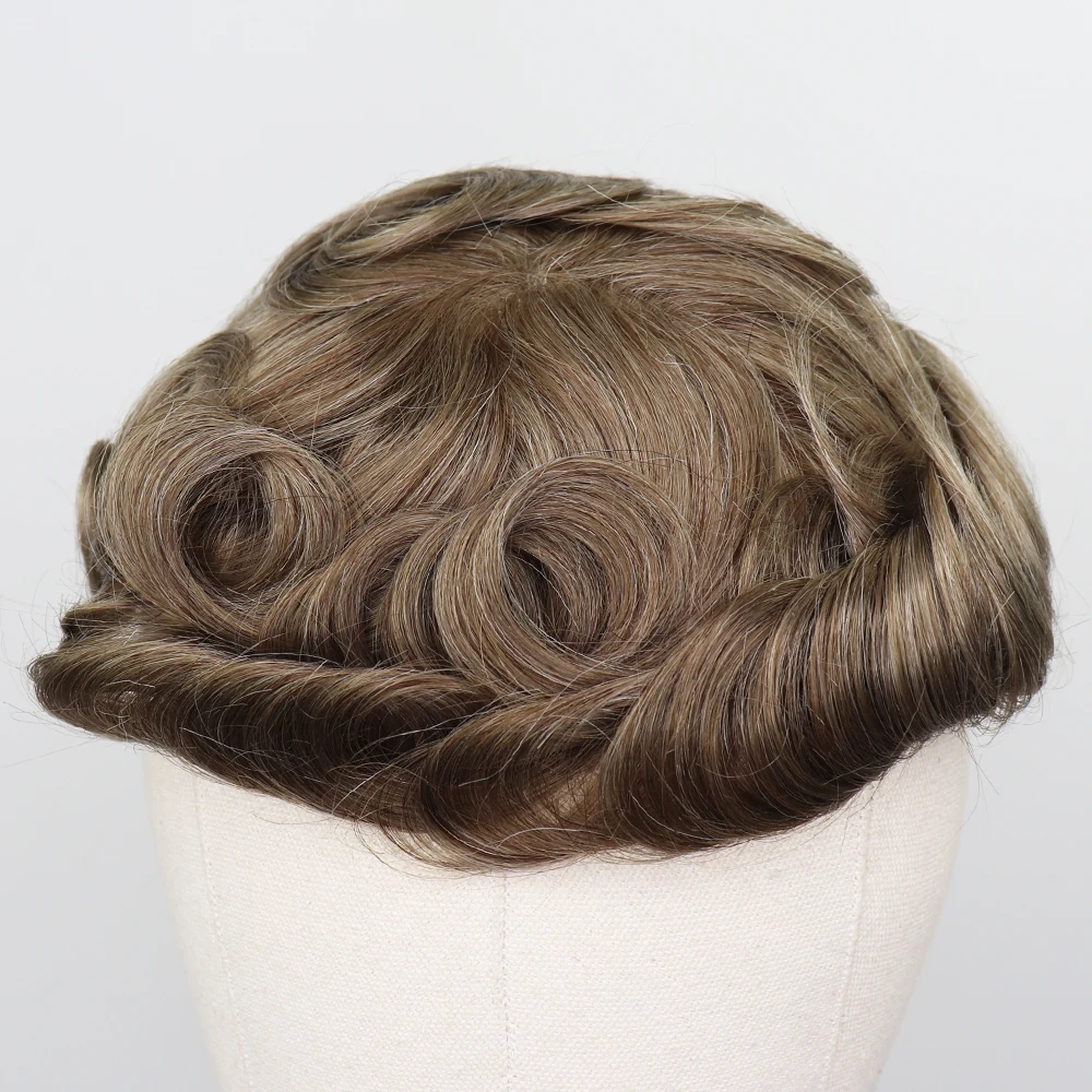 YY Парики мужские Toupee 8x10 Тонкий ПУ коричневый смешанный серый 6 дюймов Кожа Замена