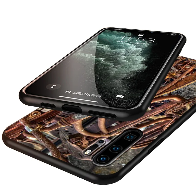 

Creative mechanical gear For Huawei P40 P30 P20 P10 P9 P8 Lite E mini Pro Plus 5G 2017 2019 Silicone TPU Black Soft Phone Case