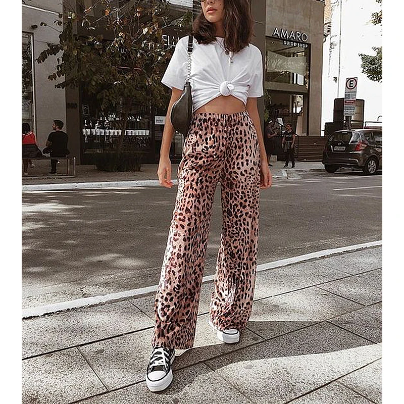 

2021 new women's leopard print loose casual wide-leg pants trousers ladies' daily temperament wear charming and sexy traf nice