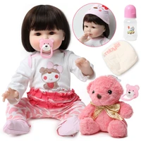 56cm lovely baby doll girls toys gifts with a pink bear lifelike soft silicone reborn baby doll toddler realistic clothes doll