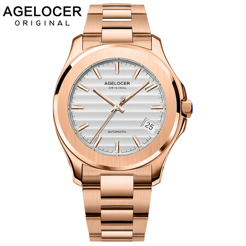 

AGELOCER Mechanical Watch Men Automatic Power Reserve 80H Classic Gold Steel Mechanical Wrist Watches Reloj Hombre 2019 Luxury