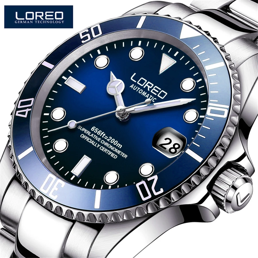 

MIYOTA 8215 Movement Mechanical Watches LOREO Automatic Watch 200M Dive Ceramic Rotatable Bezel Sapphire Luminous Wristwatch