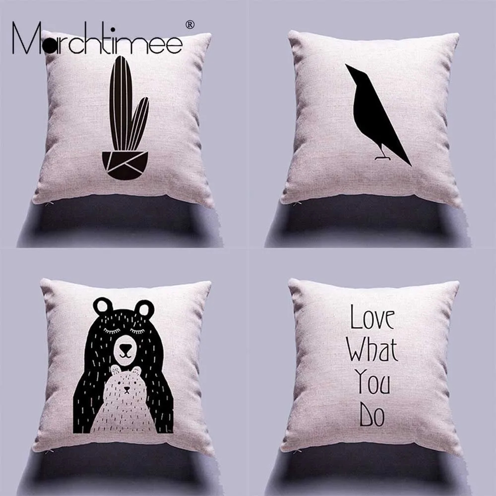 Черная подушка с буквенным медведем чехол для подушки льняная дивана автомобиля
