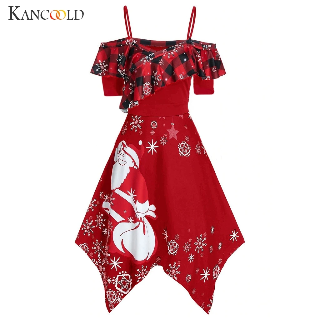 Женское платье в клетку KANCOOLD рождественское большого размера с коротким рукавом