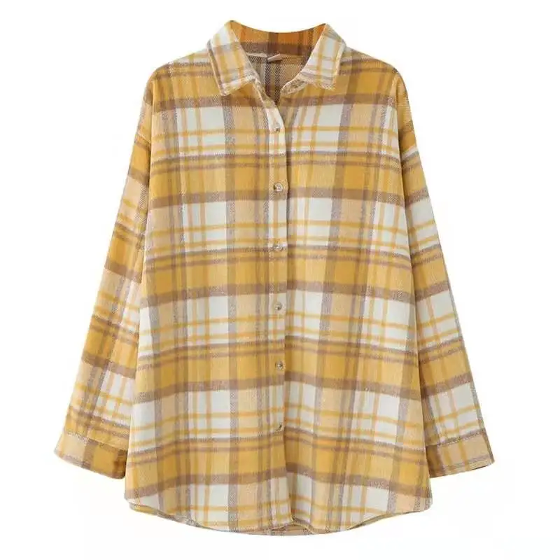 

YICIYA 2020 women oversized flannel plaid blouse checked shirt long sleeve down collar overshirt coat blouse outwear streetwear