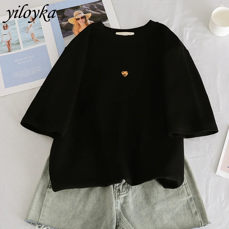 Новинка женская футболка с принтом в виде шоколадного сердца парная коротким