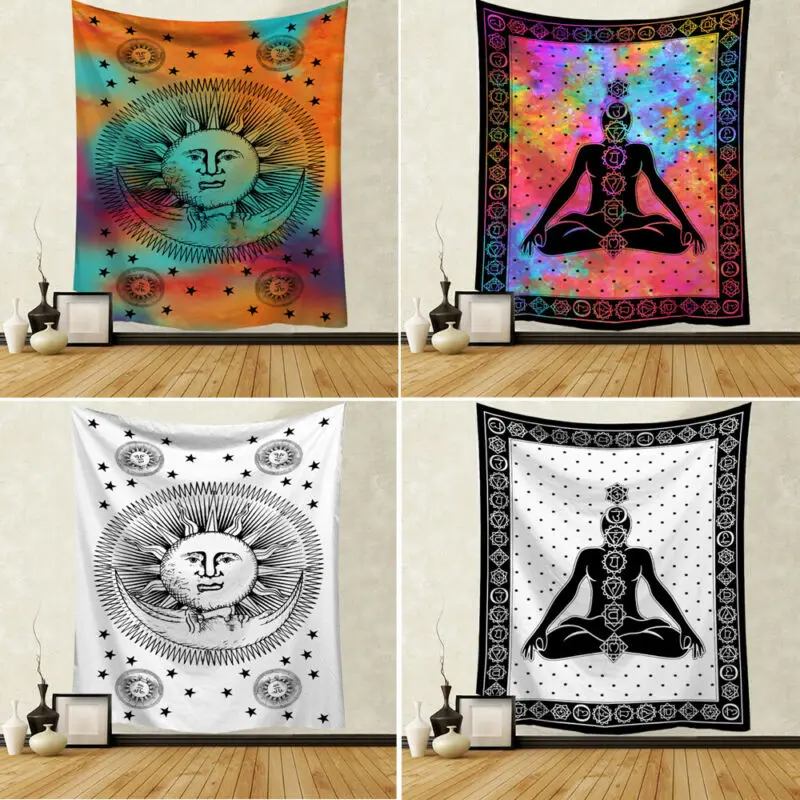 Новейший психоделический гобелен с солнцем черепом и луной таро Богемный Хиппи